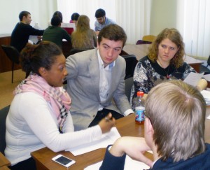 2L Angela May participates in negotiation exercises with law students at Belarusian State University.